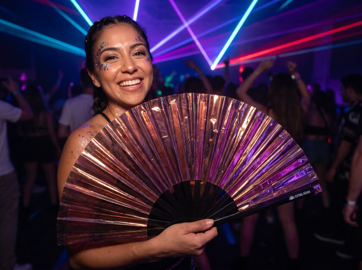 Festival-Fächer Holografisch Transparent Burgunder für Festival & Rave – Ansicht 2