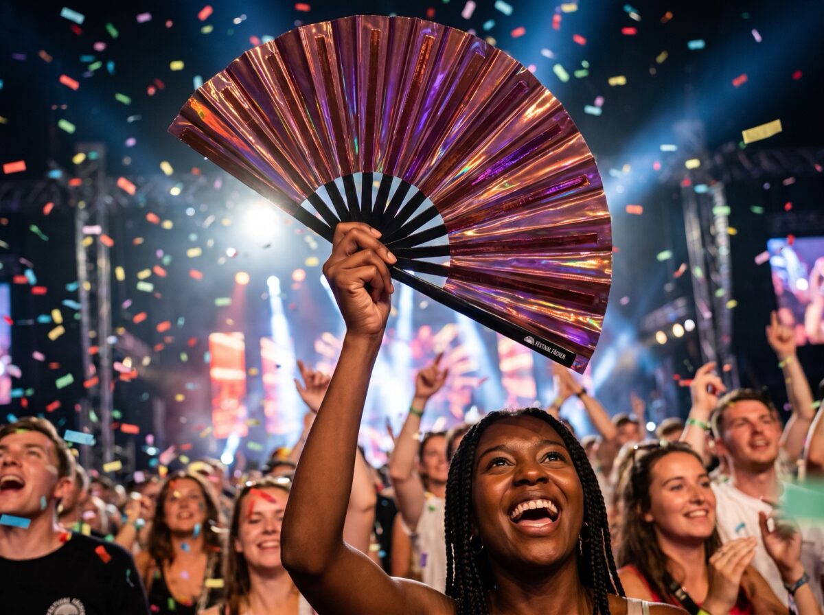 Festival-Fächer Holografisch Transparent Burgunder für Festival & Rave – Ansicht 4