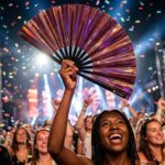 Festival-Fächer Holografisch Transparent Burgunder für Festival & Rave – Ansicht 4