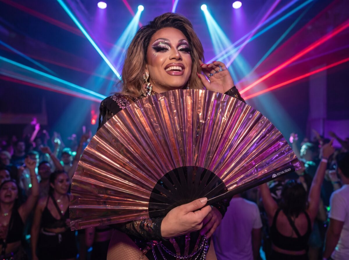 Festival-Fächer Holografisch Transparent Burgunder für Festival & Rave – Ansicht 5