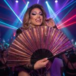 Festival-Fächer Holografisch Transparent Burgunder für Festival & Rave – Ansicht 5