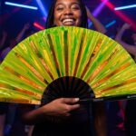 Festival-Fächer Holografisch Transparent Neongrün für Rave & Techno – Ansicht 2