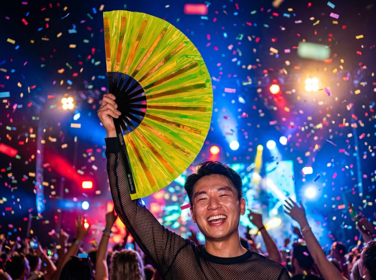 Festival-Fächer Holografisch Transparent Neongrün für Rave & Techno – Ansicht 4