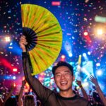 Festival-Fächer Holografisch Transparent Neongrün für Rave & Techno – Ansicht 4