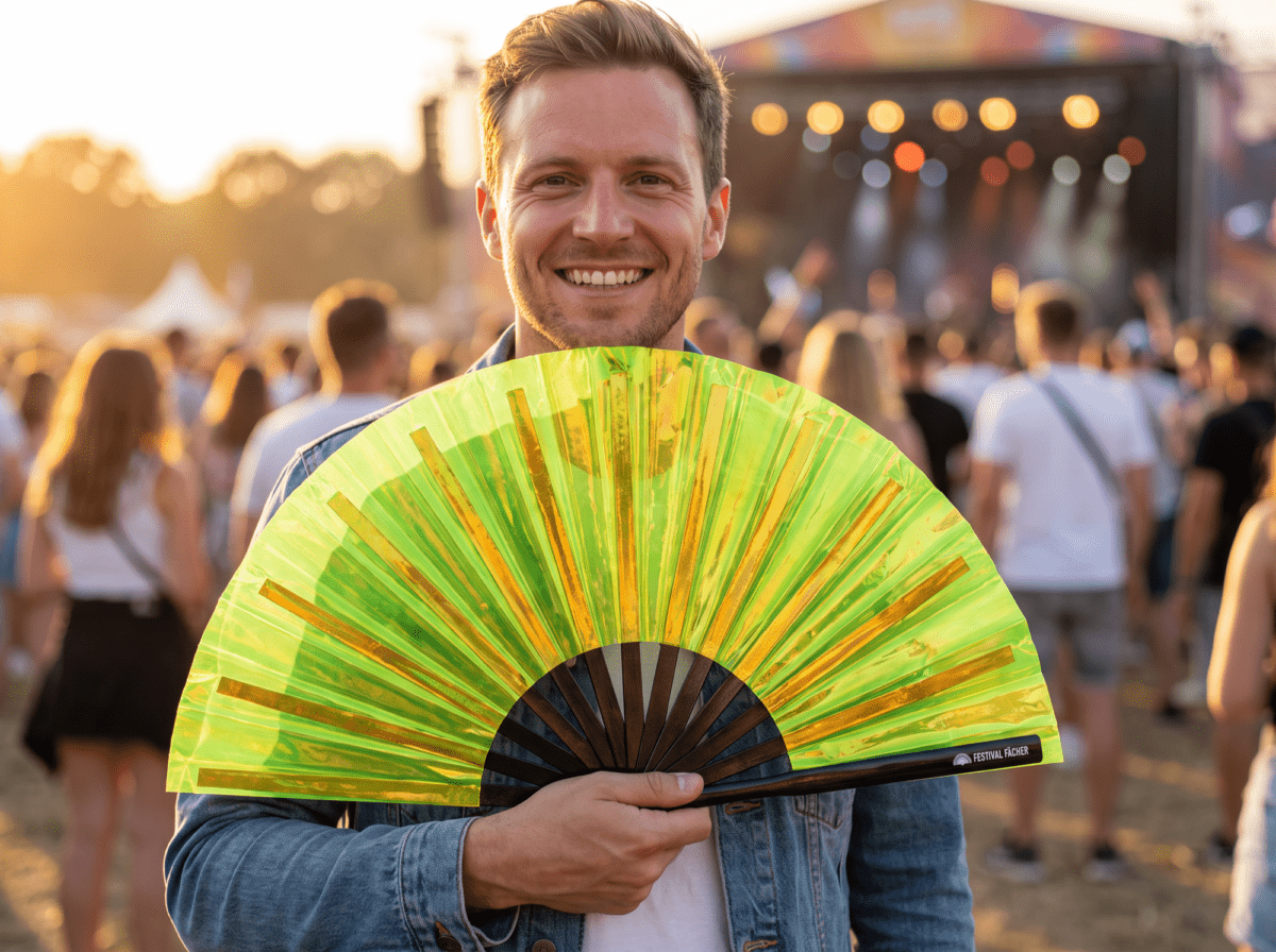Festival-Fächer Holografisch Transparent Neongrün für Rave & Techno – Ansicht 3