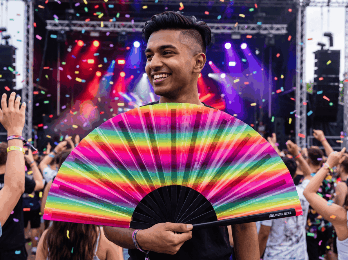Festival-Fächer Transparent mit Regenbogenstreifen für CSD & Pride – Ansicht 4