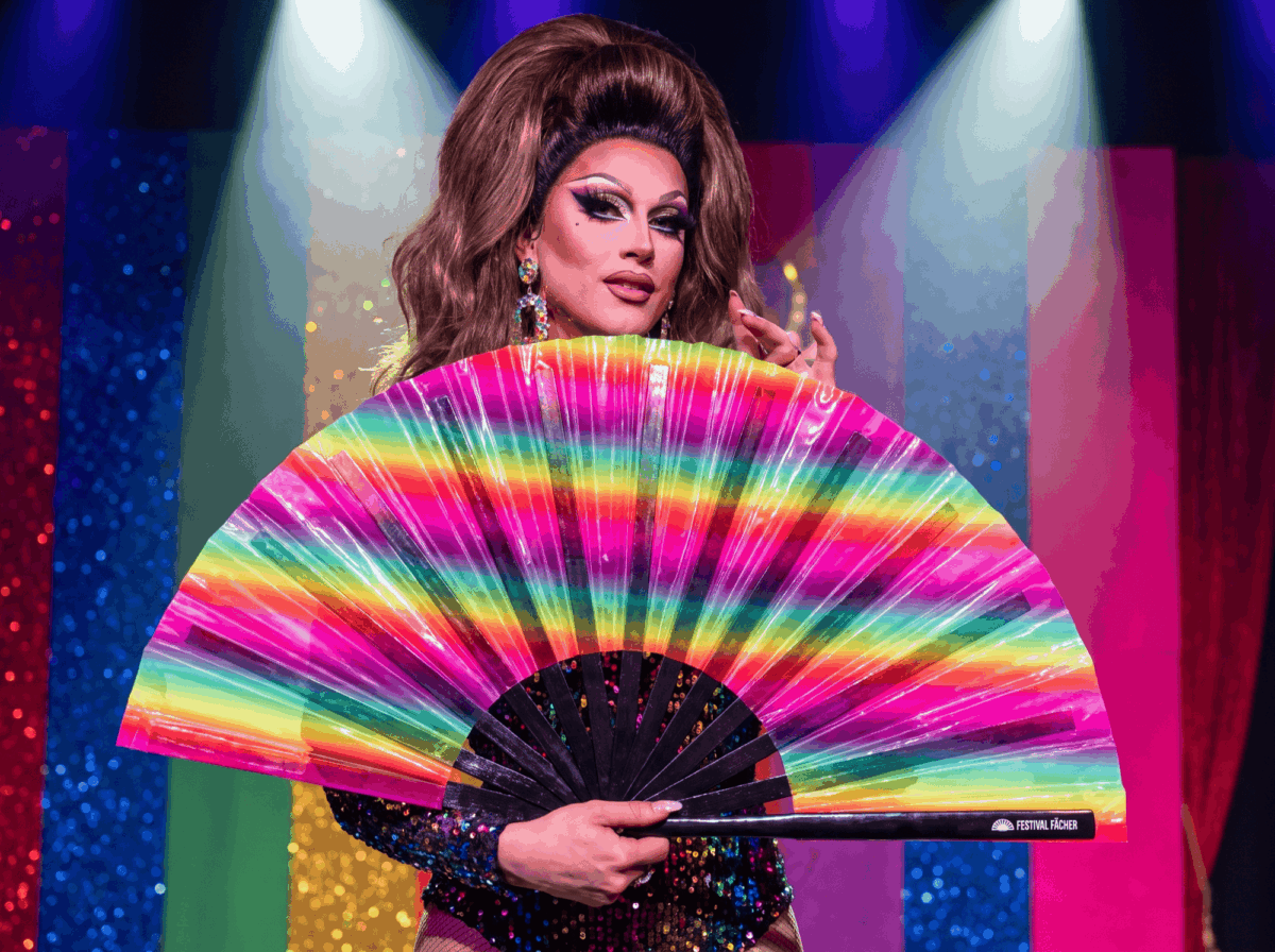 Festival-Fächer Transparent mit Regenbogenstreifen für CSD & Pride – Ansicht 5