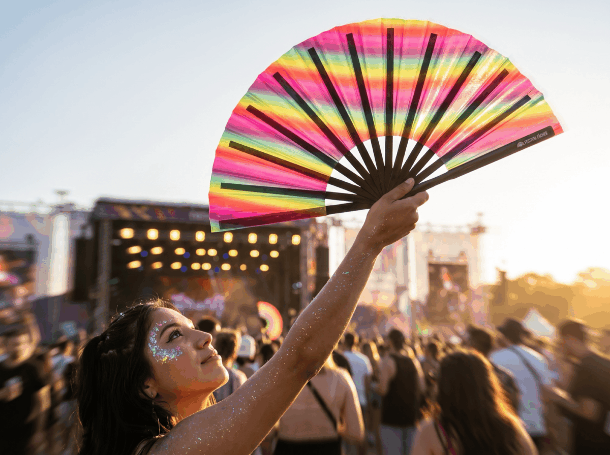 Festival-Fächer Transparent mit Regenbogenstreifen für CSD & Pride – Ansicht 3
