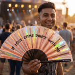 Festival-Fächer „IF LOST, COME DANCE WITH ME“ Holo-Kupfer für Festival & Rave – Ansicht 3
