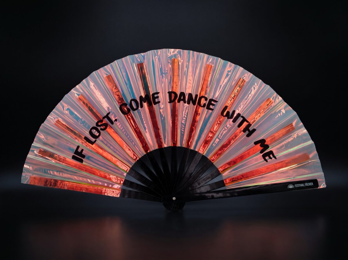 Festival-Fächer „IF LOST, COME DANCE WITH ME“ Holo-Kupfer für Festival & Rave