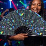 Festival-Fächer Mond & Schmetterlinge Regenbogen auf Schwarz für Festival & Boho – Ansicht 2