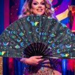 Festival-Fächer Mond & Schmetterlinge Regenbogen auf Schwarz für Festival & Boho – Ansicht 5