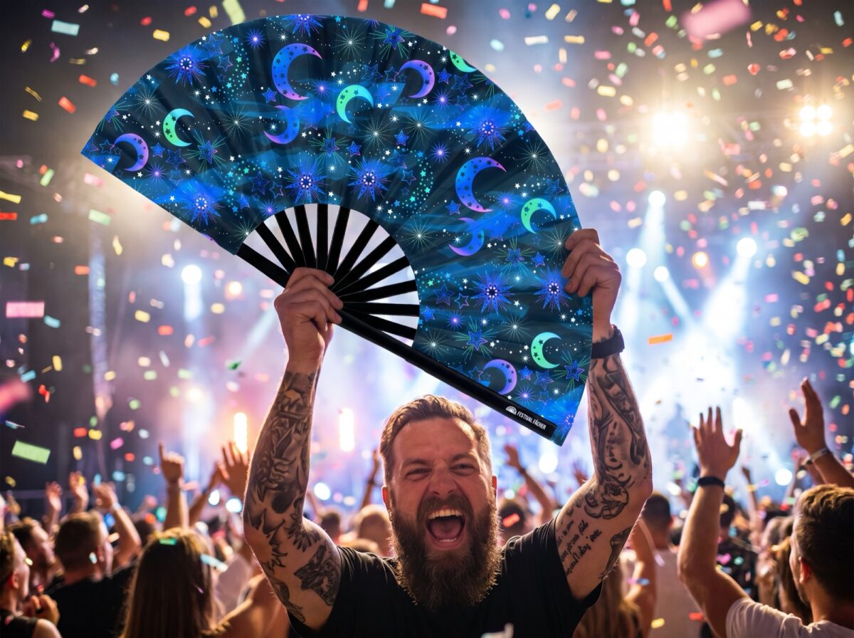 Festival-Fächer Mond & Sterne Nachtblau für Festival & Boho – Ansicht 4