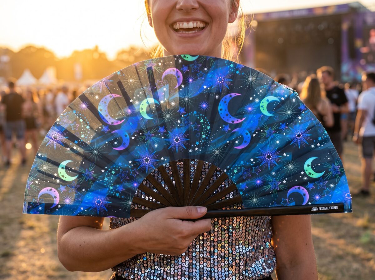 Festival-Fächer Mond & Sterne Nachtblau für Festival & Boho – Ansicht 3