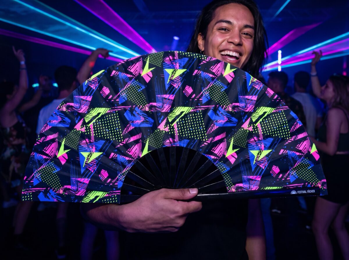 Festival-Fächer Neon-Geometrie Schwarz für Techno & Rave – Ansicht 2