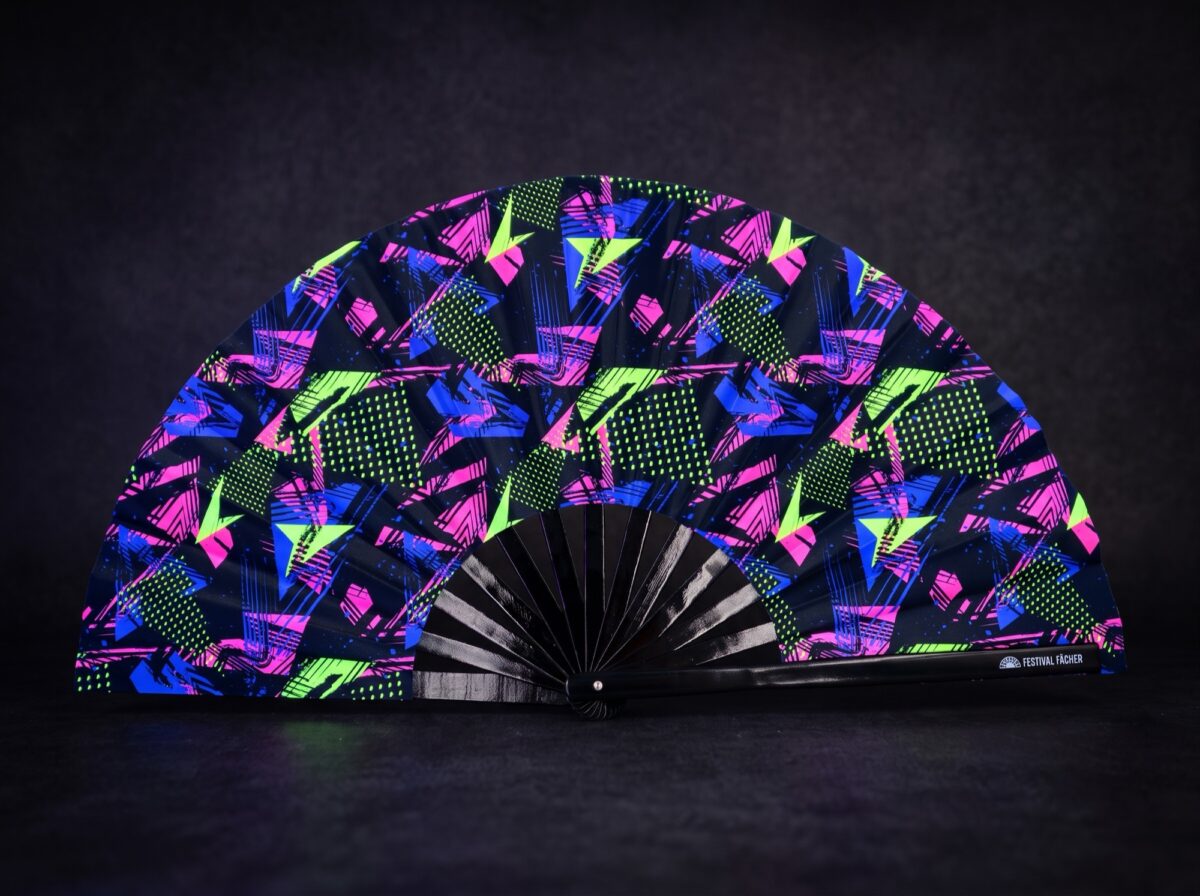 Festival-Fächer Neon-Geometrie Schwarz für Techno & Rave – Ansicht 5