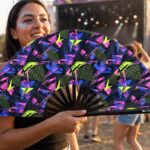 Festival-Fächer Neon-Geometrie Schwarz für Techno & Rave – Ansicht 3