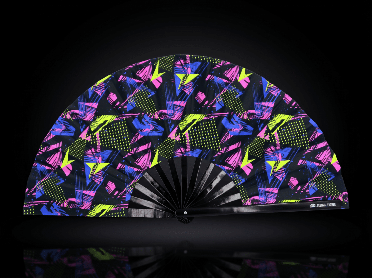 Festival-Fächer Neon-Geometrie Schwarz für Techno & Rave