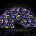 Festival-Fächer Neon-Geometrie Schwarz für Techno & Rave – Ansicht 1