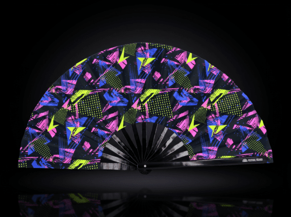 Festival-Fächer Neon-Geometrie Schwarz für Techno & Rave