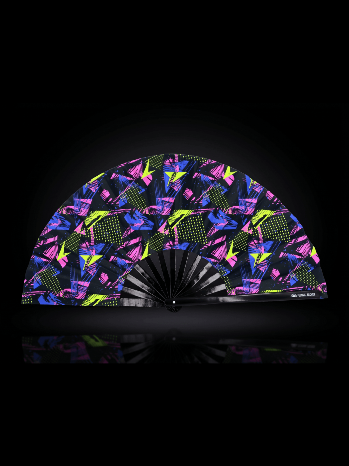 Festival-Fächer Neon-Geometrie Schwarz für Techno & Rave