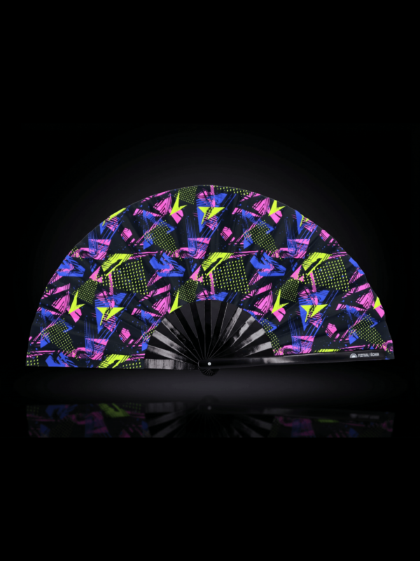 Festival-Fächer Neon-Geometrie Schwarz für Techno & Rave