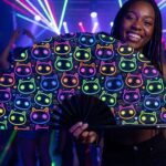 Festival-Fächer Neon-Katzen Schwarz für Rave & Festival – Ansicht 2