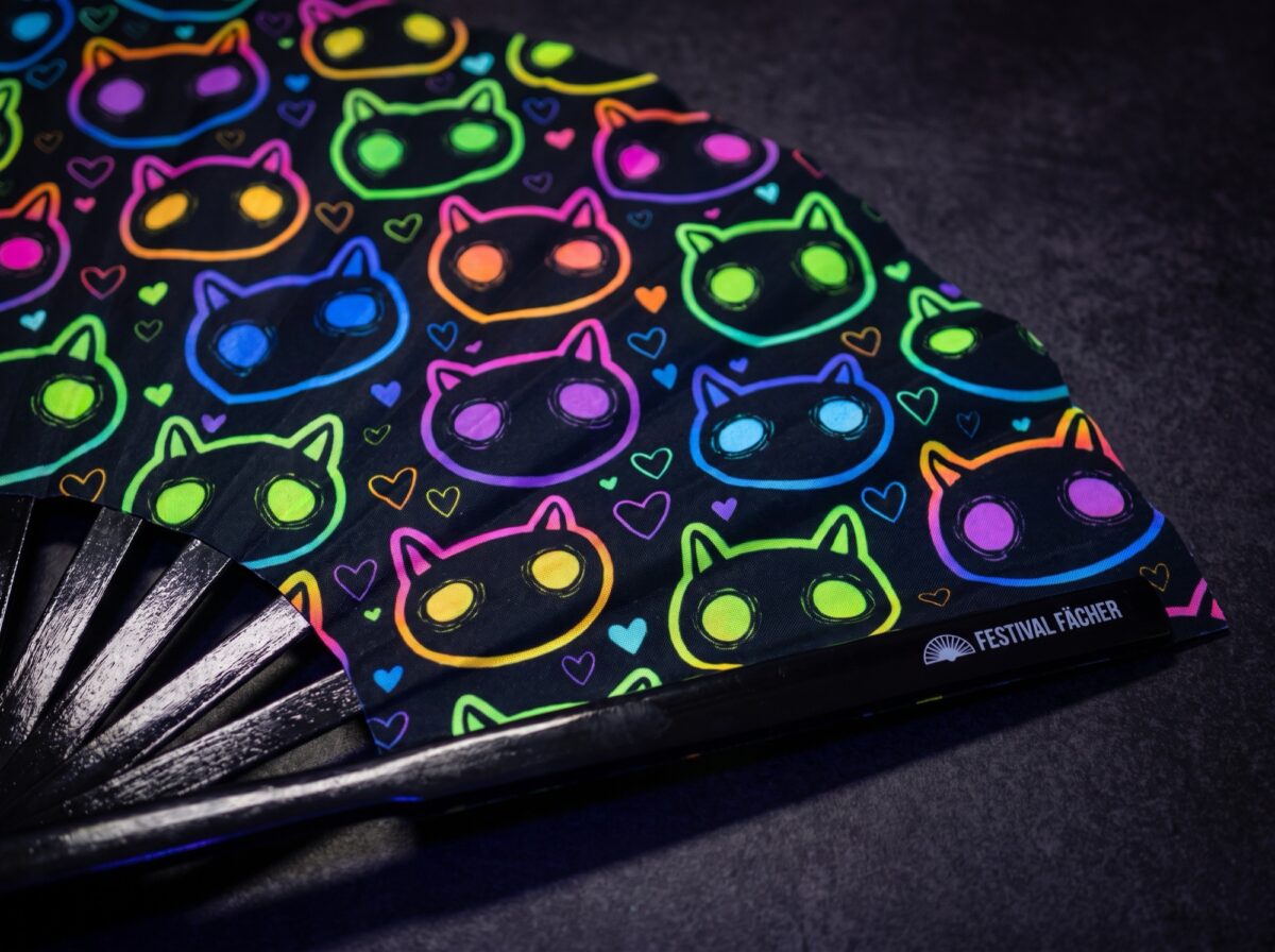 Festival-Fächer Neon-Katzen Schwarz für Rave & Festival – Ansicht 5
