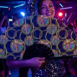 Festival-Fächer Neon-Kreise Schwarz für Techno & Rave – Ansicht 2