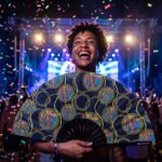 Festival-Fächer Neon-Kreise Schwarz für Techno & Rave – Ansicht 4