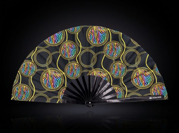 Festival-Fächer Neon-Kreise Schwarz für Techno & Rave