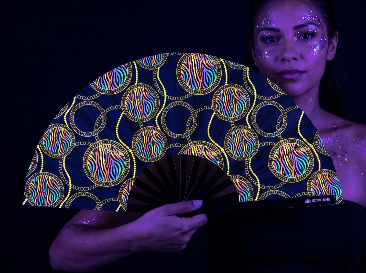 Festival-Fächer Neon-Kreise Schwarz für Techno & Rave Rave (UV)