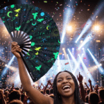Festival-Fächer Okkult-Symbole Neon Schwarz für Psytrance & Rave – Ansicht 4