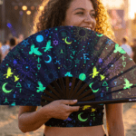 Festival-Fächer Okkult-Symbole Neon Schwarz für Psytrance & Rave – Ansicht 3