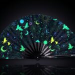 Festival-Fächer Okkult-Symbole Neon Schwarz für Psytrance & Rave – Ansicht 1