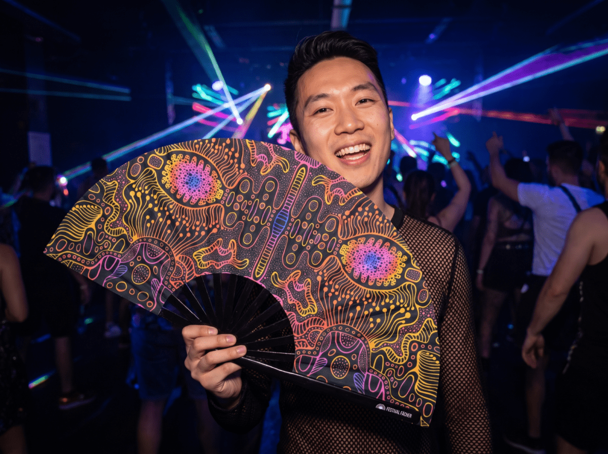 Festival-Fächer Neon-Ornament Schwarz für Psytrance & Goa – Ansicht 2
