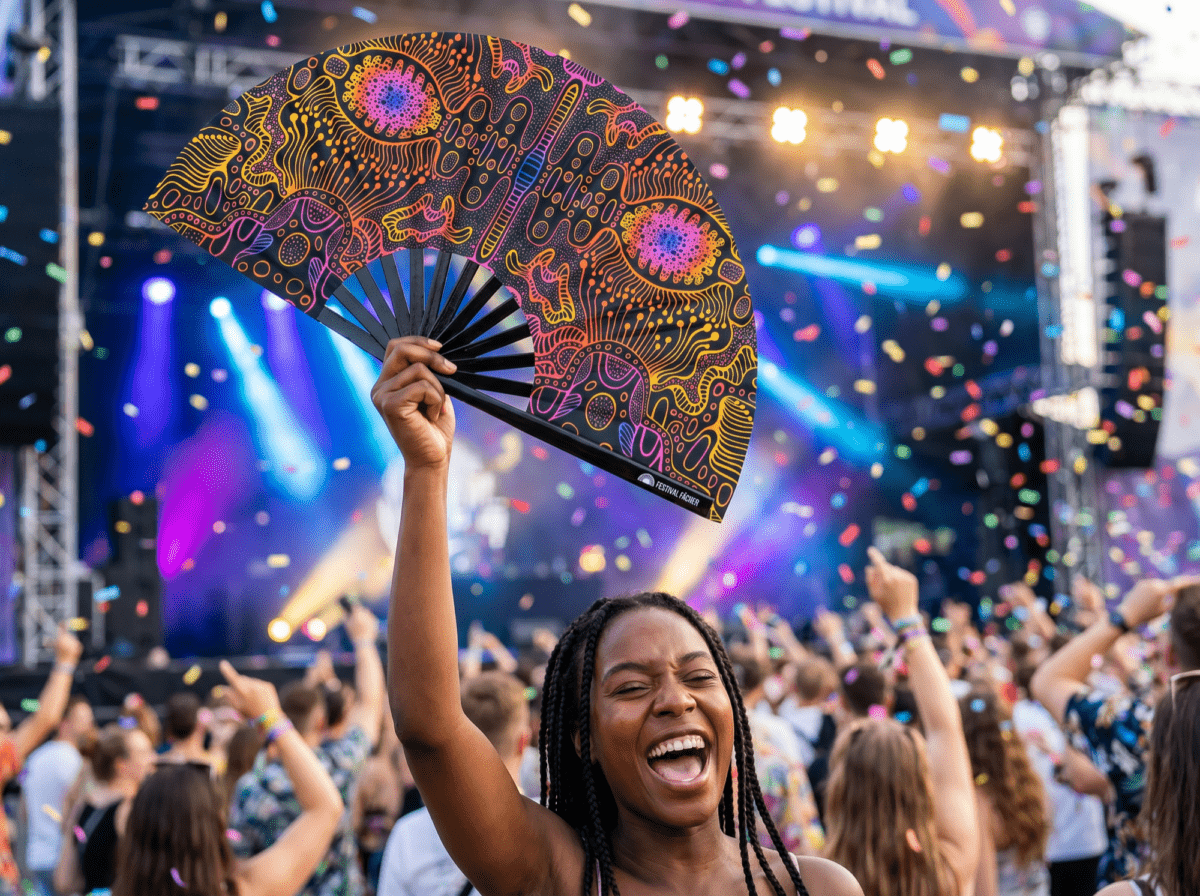 Festival-Fächer Neon-Ornament Schwarz für Psytrance & Goa – Ansicht 4