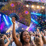 Festival-Fächer Neon-Ornament Schwarz für Psytrance & Goa – Ansicht 4