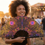 Festival-Fächer Neon-Ornament Schwarz für Psytrance & Goa – Ansicht 3