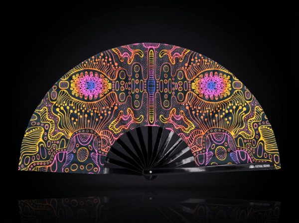 Festival-Fächer Neon-Ornament Schwarz für Psytrance & Goa
