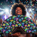 Festival-Fächer Neon-Pilze Bunt auf Schwarz für Psytrance & Goa – Ansicht 4