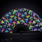 Festival-Fächer Neon-Pilze Bunt auf Schwarz für Psytrance & Goa – Ansicht 1