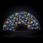 Festival-Fächer Neon-Pilze Bunt auf Schwarz für Psytrance & Goa – Ansicht 1