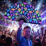 Festival-Fächer Neon-Pilze Airbrush Schwarz für Goa & Psytrance – Ansicht 4