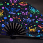 Festival-Fächer Neon-Schmetterlinge Schwarz für Rave & Blacklight – Ansicht 5