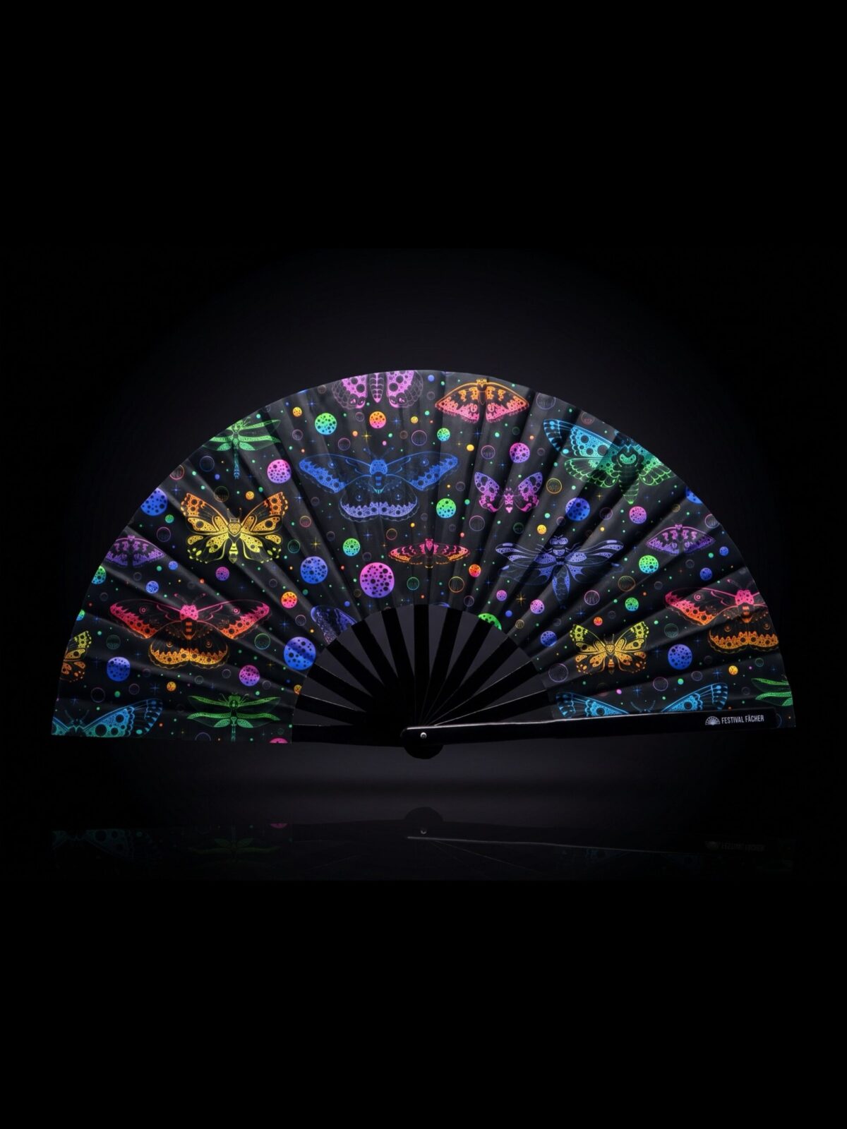Festival-Fächer Neon-Schmetterlinge Schwarz für Rave & Blacklight