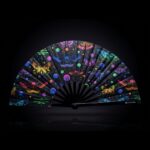 Festival-Fächer Neon-Schmetterlinge Schwarz für Rave & Blacklight – Ansicht 1