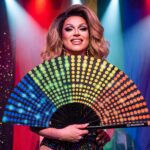 Festival-Fächer Schwarz mit Regenbogen-Punkten, Rave & CSD – Ansicht 5