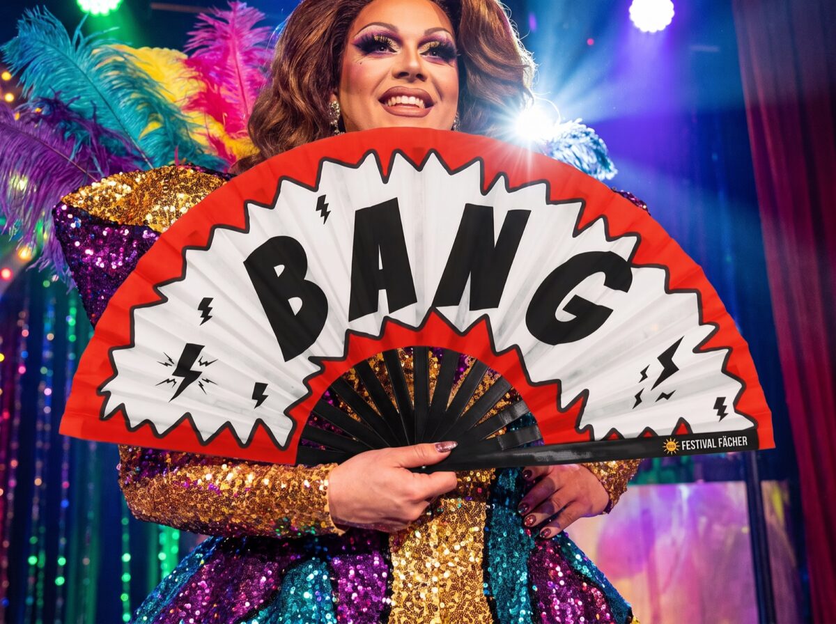 Festival-Fächer „BANG“ Comic in Rot-Weiß, Rave & Party Accessoire – Ansicht 5