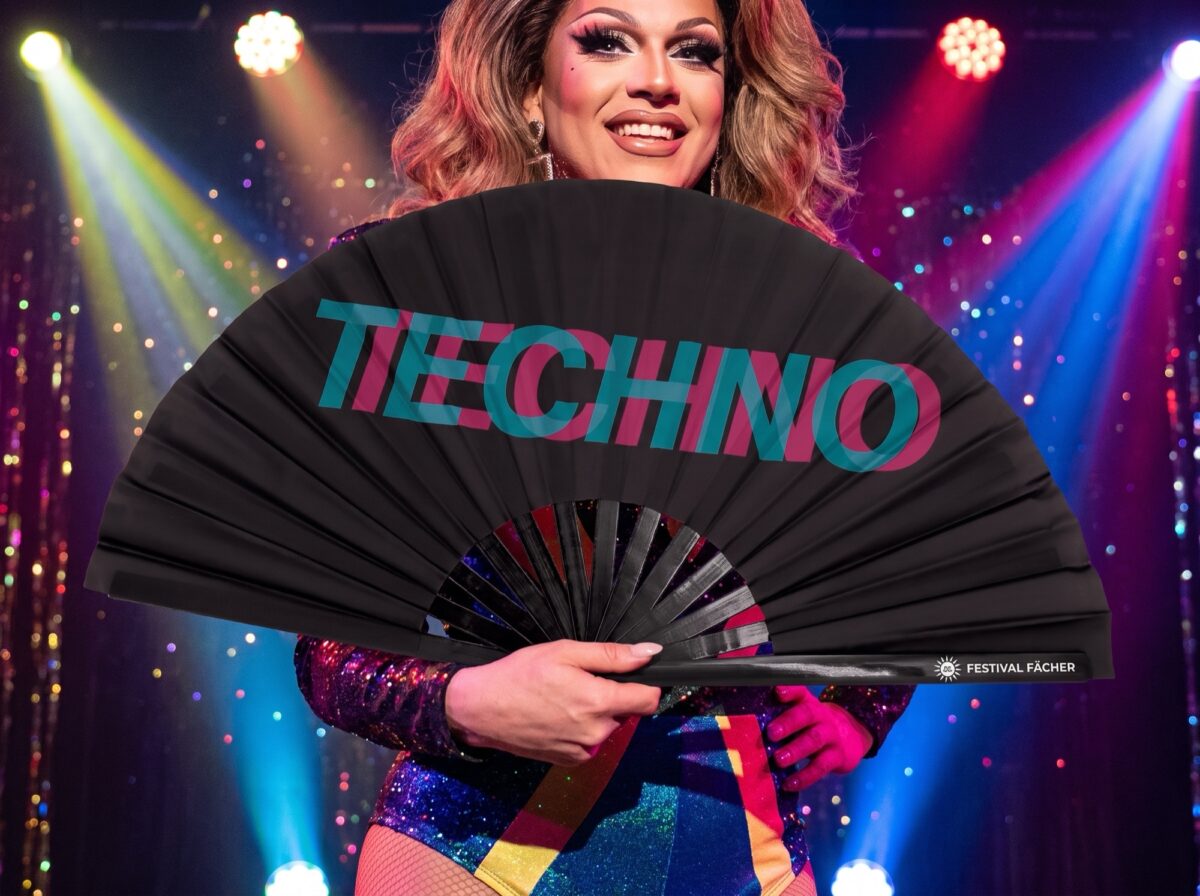 Festival-Fächer „TECHNO“ Schwarz Teal-Pink, Techno & Rave – Ansicht 5
